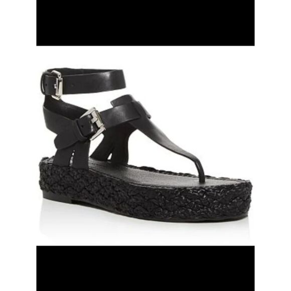 SIGERSON MORRISON Womens Black Buckle Accent Ankle Strap Padded Jabel Round Toe Platform Buckle Leather Espadrille Shoes main image 0